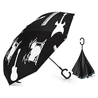 Guitar, Drums, Keyboards, and Bass Inverted Umbrellas Automatic Open Windproof & Rainproof Car Umbrella Double Layer C-Shape Handle Free
