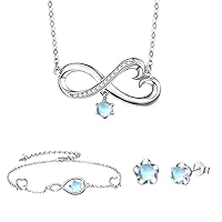 Infinity Moonstone Necklace Bracelet Studs Jewelry Set Sterling Silver Heart Flower Jewelry Gifts for Her Mom Teen Girls Girlfriend Sister Wife