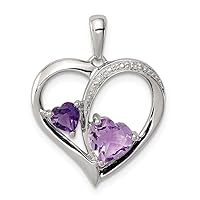 925 Sterling Silver Polished Prong set Open back Rhodium Diamond Amy Pink Amethyst Love Heart Pendant Necklace Jewelry for Women