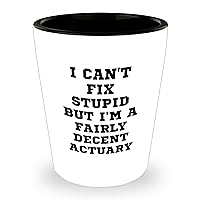 Funny Gifts for Actuaries | I Can't Fix Stupid But I'm A Fairly Decent Actuary Shot Glass | Sarcastic Actuary Gifts for Father's Day