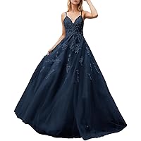 Sparkly Tulle Prom Dresses for Teens Lace Appliques Beaded Long Ball Gowns Spaghetti Straps Formal Dresses