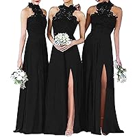 Halter Bridesmaid Dresses Split Lace Chiffon Long Prom Formal Gowns for Women