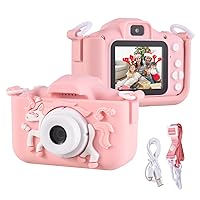 Mini Cartoon Kids Digital Camera 1080P Digital Video Camera for Kids Dual Lens 2.0 Inch IPS Screen Built-in Battery Cute Photo Frames Interesting Games with Neck Strap Birthday fo