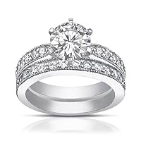 2.25 ct Round Cut Diamond Engagement Ring Set Whit Millgrain on The Shank in Platinum