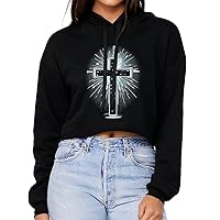Cross Print Women's Cropped Hoodie - Christian Cropped Hoodie - Unique Hooded Sweatshirt