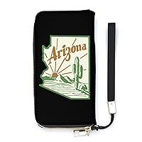 Arizona Cactus Wristlet Wallet Leather Long Card Holder Purse Slim Clutch Handbag for Women