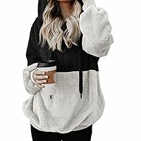 Women's Plush Drawstring Hoodie Oversized Sherpa Pullover Hoodie Winter Long Sleeve Fuzzy Warm Hoodies
