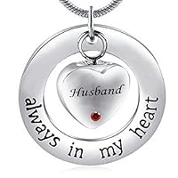 misyou Birthstone Husband Always in My Heart Ashes Urn Necklace Keepsake Jewelry Cremation Pendant