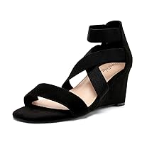 DREAM PAIRS Women's Elastic Ankle Strap Low Wedge Sandals