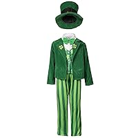 Leprechaun Costume Kids St. Patricks Day Suit Outfits for Boys Kids Green Shamrock Costume Set Long Sleeve Gentleman 4pc