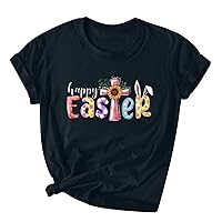 Happy Easter T-Shirt for Women Jesus Cross Print Faith Shirts Letter Printed Graphic Tee Short Sleeve Crewneck Tops