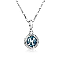 KunBead Jewelry Blue Letter Initial Necklace Heart Love Crystal Alphabet Name Birthday Necklace for Women Girls