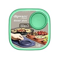 Madesmart dipware Dinner Plate with Collapsible and Removable Dip Bowl for Meals and Appetizers; Reusable Serving Plate with Multipurpose Bowl, Translucent Sage