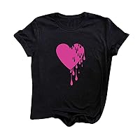 Bathing Suit Tops for Women Heart Short T Blouse Printed Shirt Sleeve Womens O-Neck Tops Casual Women's Blouse