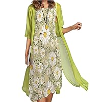 Floral Flowy Maxi Dress with Cardigan for Women 2 Piece Set Chiffon Wedding Dress Casual Summer Outfit Midi Dress