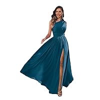One Shoulder Bridesmaid Dresses for Wedding Chiffon Pleated Prom Dresses with Slit Cut Out Formal Gown