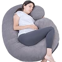 Pregnancy Pillow, C Shaped Full Body Pillow for Maternity Support, Pregnant Women Sleeping Pillow with Velvet Cover (Dark Grey)
