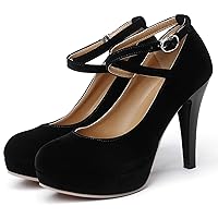 Black Heels for Women Strappy Closed Toe Platform High Heels Pumps Sexy Vintage Comfortable Stiletto Heels