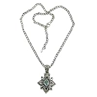 Novica Handmade .925 Sterling Silver Blue Topaz Flower Necklace Floral with 2.5 Cts Pendant Indonesia Birthstone 'Jasmine Shield'