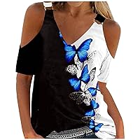 Womens Summer Tops Floral Printed Short Sleeve V Neck Shirt Sexy Hip-Hop Hawaiian Shirts for Women
