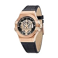Maserati Potenza Collection R8821108039 Men's Watch Stainless Steel Rose Gold PVD Leather, multicoloured, Strap.