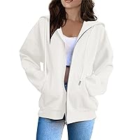Y2K Zip Up Hoodies For Women Oversized Casual Basic Long Sleeve Sweatshirt Fall Workout Jacket With Pockets