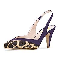 FSJ Women V-cut Leopard Pointed Toe Pumps Cone Mid Heels Slingback Backless Sandals Sexy Dress Shoes Size 4-15