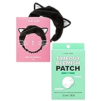 I DEW CARE Hydrocolloid Acne Pimple Patch - Timeout Blemish Happy Plus + Black Cat Headband for Washing Face, Makeup, Shower, Bath Bundle