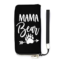 Mama Bear Women's PU Leather Zip Around Wallets Handbag Cellphone Purse Card Holder With Wristlet Strap