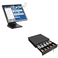 MUNBYN POS Touch Screen Monitor 17-inch 400 nits Flat Capacitive LED Touchscreen Monitor POS System and Black Cash Register Drawer, 16