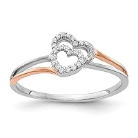 14k White and Rose Gold Diamond Polished Double Love Heart Ring Size 7 Jewelry for Women
