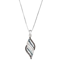 1/3 CTTW Natural Black, Blue & White Diamonds Pendant featuring a Flame Design crafted in Sterling Silver with Three-Tone Look- Ideal Gift for Women and Girls