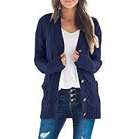 MEROKEETY Women's 2024 Fall Long Sleeve Cable Knit Sweater Open Front Cardigan Button Loose Outerwear