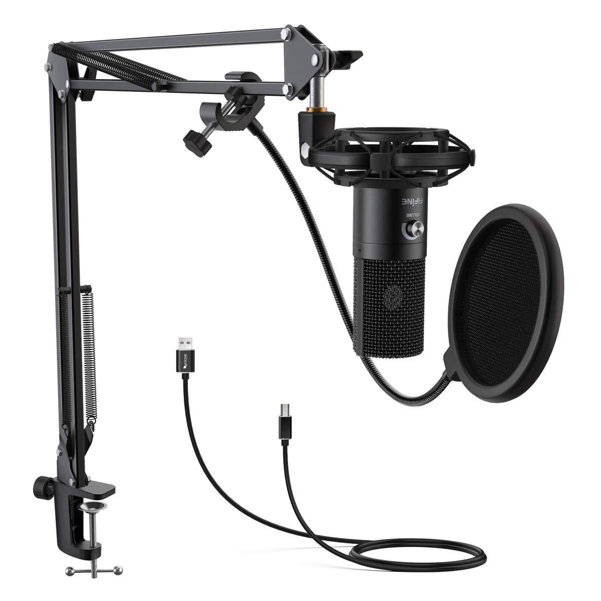 FIFINE USB Gaming Microphone Set with Flexible Arm Stand Pop
