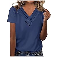 V Neck Tops for Women 2024 Summer Casual Short Sleeve T-Shirts Loose Fit Tunic Tees Pullover Fashion Crew Neck Dressy Blouses