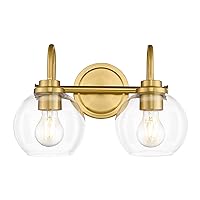 2-Light Brushed Gold Light Fixture, Champagne Bronze Vanity Light with Clear Glass Shade, Brass Bathroom Light Over Mirror for Powder Room Bath, AD-22280-2W-GD