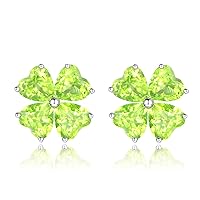 Lucky Four Leaf Clover 925 Sterling Silver Stud Earrings for Women Topaz Citrine Amethyst Garnet Peridot Aquamarine Birthstone White Gold Plated Shamrock Jewelry