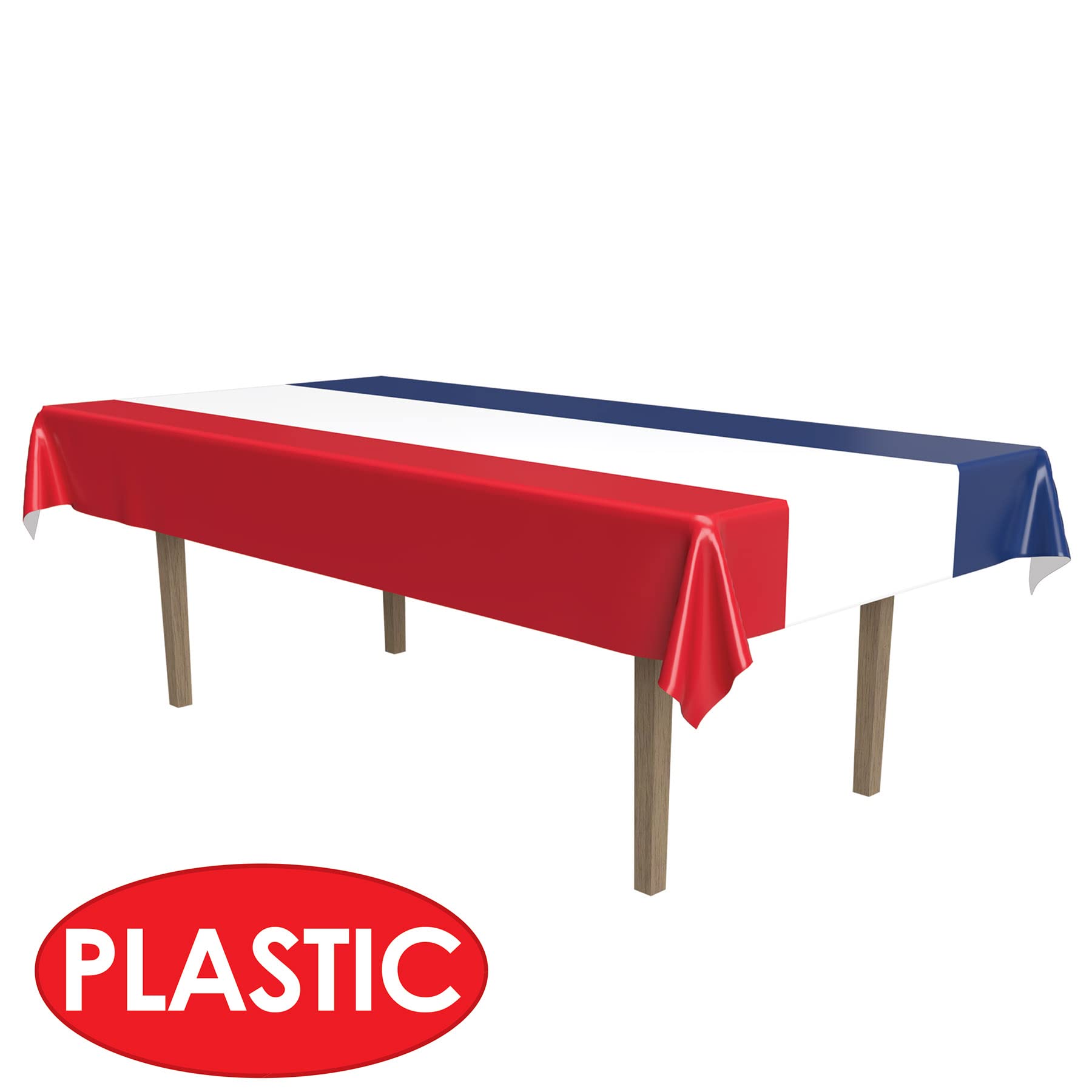 Beistle Red, White And Blue Patriotic Party Tablecover Plastic Table Cloth, Rectangular, 4th of July, Memorial Day Decorations, Disposable Tablecloth, 54