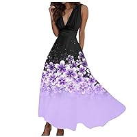 Maxi Dress for Women Sleeveless Crewneck Tiered Dresses Spring 2024 Casual Loose Comfy Flowy Dresses with Pockets