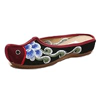 Women and Ladies Fish Head Embroidery Flats Shoes Sandal Slippers