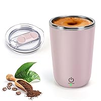 Self Stirring Coffee Mug - Rechargeable Stainless Steel Auto Self Mixing Cup with Lid, 350ml/12oz Coffee Self Stirring Cup To Stir Coffee, Mixed Milk, Tea Office Car Use (Pink)