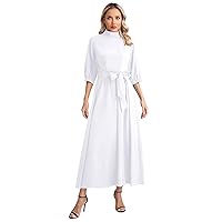 Women's Clergy Dress Church Minister Long Maxi Dress Liturgical Robe Tab Collar Priest Pastor Preacher Dresses