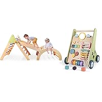Pikler Triangle Set Montessori Toddler Climbing Toys Indoor, Baby Push Walker for Baby Boy Girl 6-12 Months Activity Center