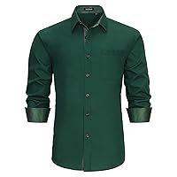 HISDERN Mens Business Dress Shirts Long Sleeve Casual Button Down Shirt Formal Inner Collar Contrast Shirt for Men Wedding
