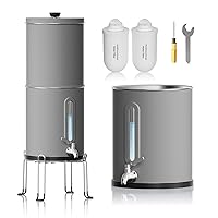 Purewell Upgraded 6-Stage 0.01μm Ultra-Filtration Gravity Water Filter System with Water Level Window, 304 Stainless Steel Countertop System with 2 Filters and Stand, Reduce 99% Chlorine, 2.25G, PW-FH