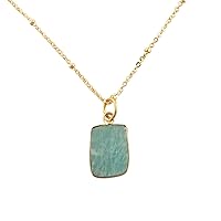 Guntaas Gems Amazonite Pendant Necklace Handmade Brass Gold Plated Simaple Amazonite Jewelry For Women Girls