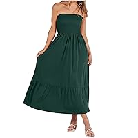 Womens Maxi Dress Bohemian Strapless Off Shoulder Dress 2024 Summer Lace Trim Backless Flowy A Line Beach Long Dress