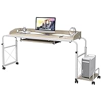 sogesfurniture Overbed Table with Wheels,Height & Length Adjustable Mobile Table 55 inches Works as Laptop Cart Computer Table Hospitable Bed Table Nursing Table Drafting Table,Maple