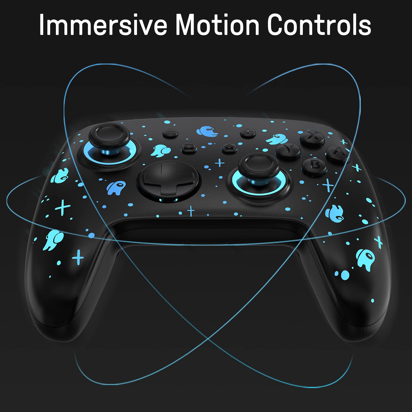[Luminous Pattern] Switch Pro Controller Wireless Compatible with Nintendo Switch/OLED/Lite, FUNLAB Firefly Bluetooth Remote Gamepad with 7 LED Colors/Paddle/Turbo/Motion Control for Among Us Fans