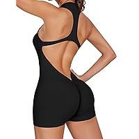 SEASUM V Back Romper One Piece Workout Shorts Jumpsuits for Women Sexy Athletic Yoga Liza V Back Scrunch Backless Gym Bodycon